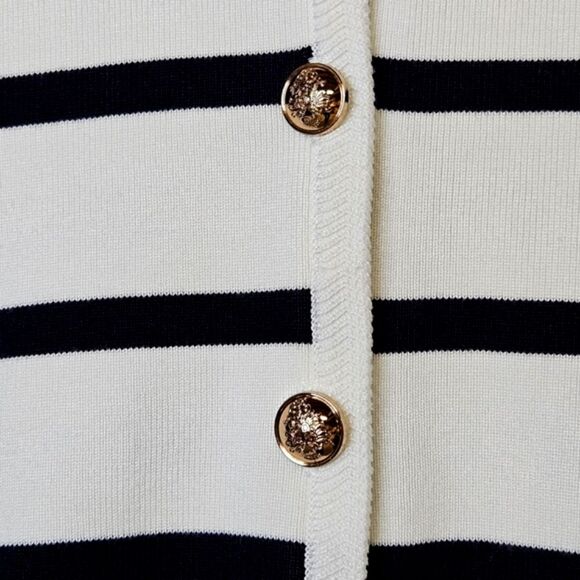 Adrianna Papell Striped Button Front Long Sleeve Preppy Knit Sweater Vest Blouse - Picture 12 of 15